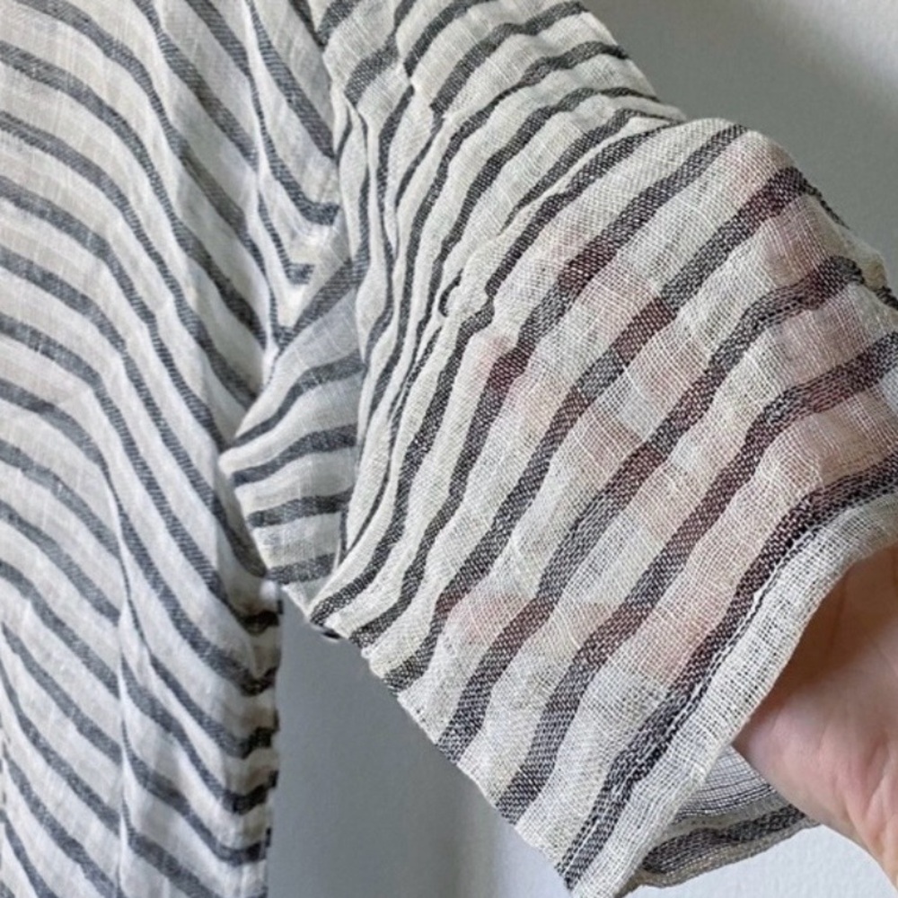 Paper Lace Pure Linen Gauze Striped Tunic Blouse cover up lightweight Summer O/S - Picture 2 of 7